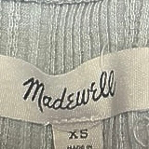 Madewell Beige Green Rib Knit Short Sleeve Button Crop Sweater Shirt Top Size XS - Picture 3 of 4